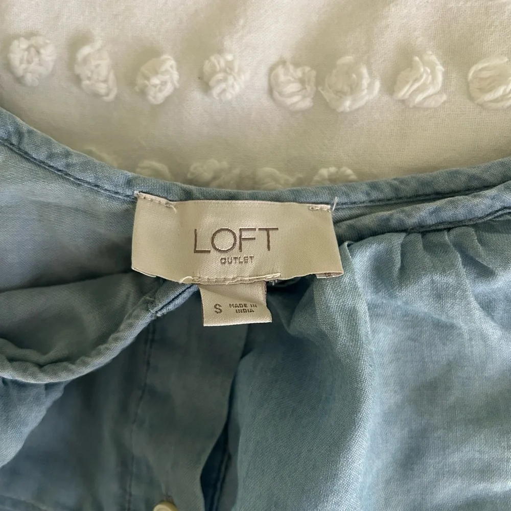LOFT Light Blue Ruffle Blouse - Picture 3 of 4